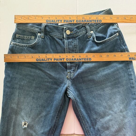 Free People Maggie Straight Jeans High Rise Rigid Denim Frayed Hem Button Fly 27 - Picture 5 of 8